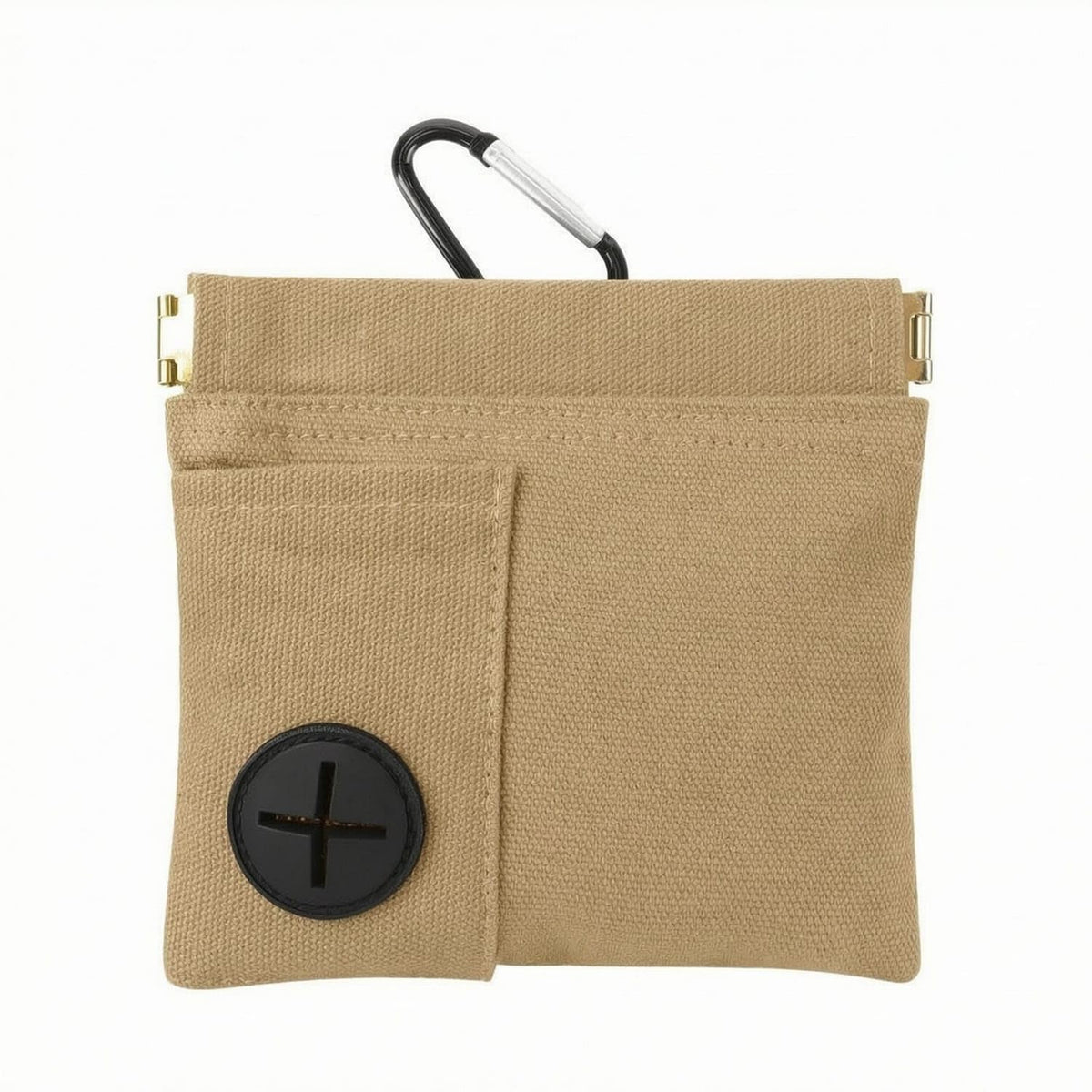 Platt canvasväska i beige med påshållare och karbinhake